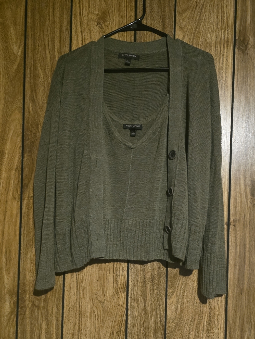 Banana Republic Olive Green Knit Cardigan and V-Neck Shell Set